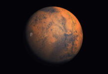 Planet Mars against a black background.
