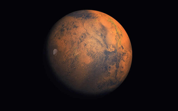 Planet Mars against a black background.