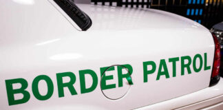 Close-up of a border patrol vehicle with green lettering
