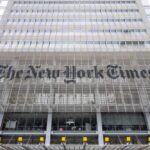 Facade of The New York Times building with large lettering
