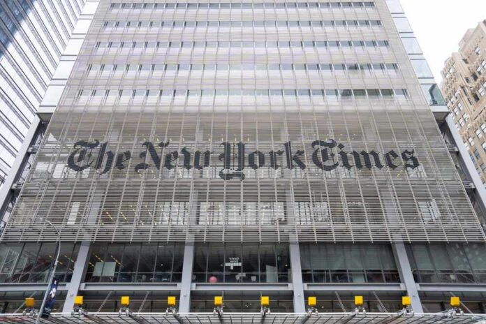 shutterstock_2406218167.jpg Facade of The New York Times building with large lettering