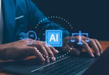 How This Mayoral Candidate is Using AI Person typing on a laptop with AI and legal symbols displayed