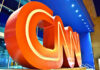 CNN logo sculpture outside building entrance