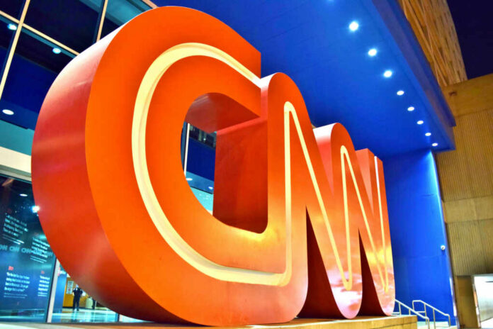 CNN logo sculpture outside building entrance