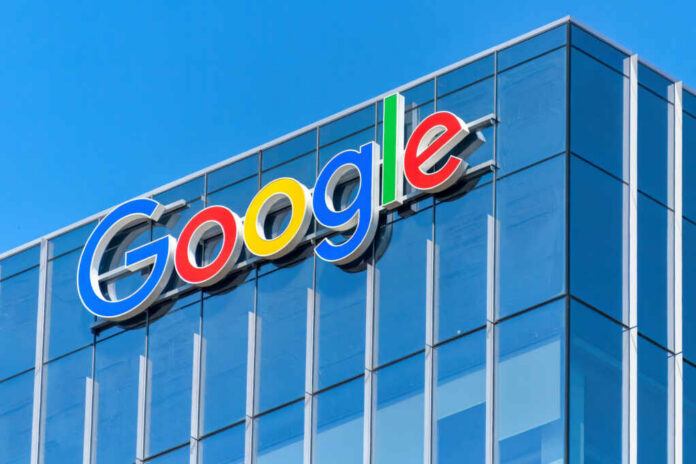 Google logo on glass office building facade