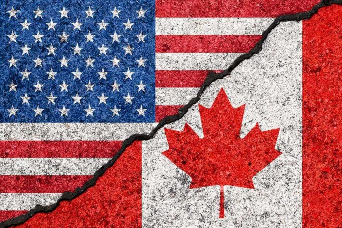 USA and Canada flags with a cracked border