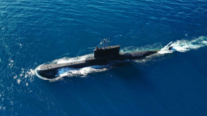 Submarine sailing on the ocean surface