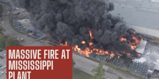 Massive plant fire in Mississippi