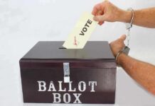 Ballot Integrity Shaken: DOJ Sweep Hits Hand in handcuffs casting a vote into a ballot box
