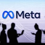 Meta logo with silhouetted people using devices