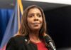 Woman speaking at a press conference microphone