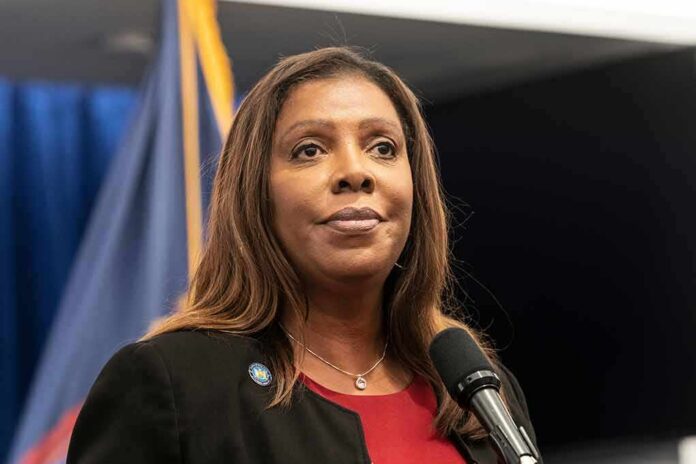 Woman speaking at a press conference microphone