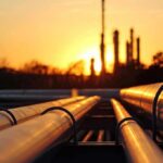 Industrial pipelines at sunset
