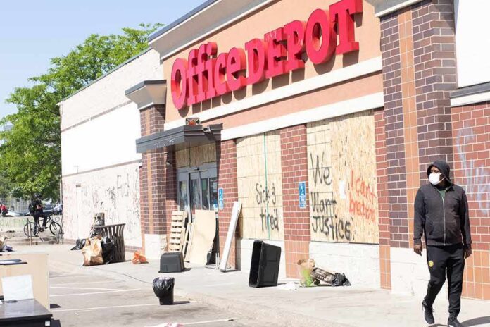shutterstock_1753246682 Office supply store with boarded windows and graffiti